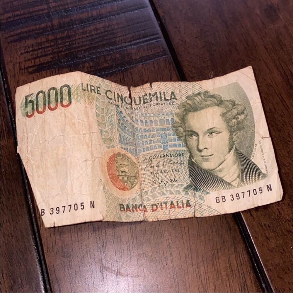 5000 Lire Paper Bill Vintage Italian money cinquemile cinque mile italian lire